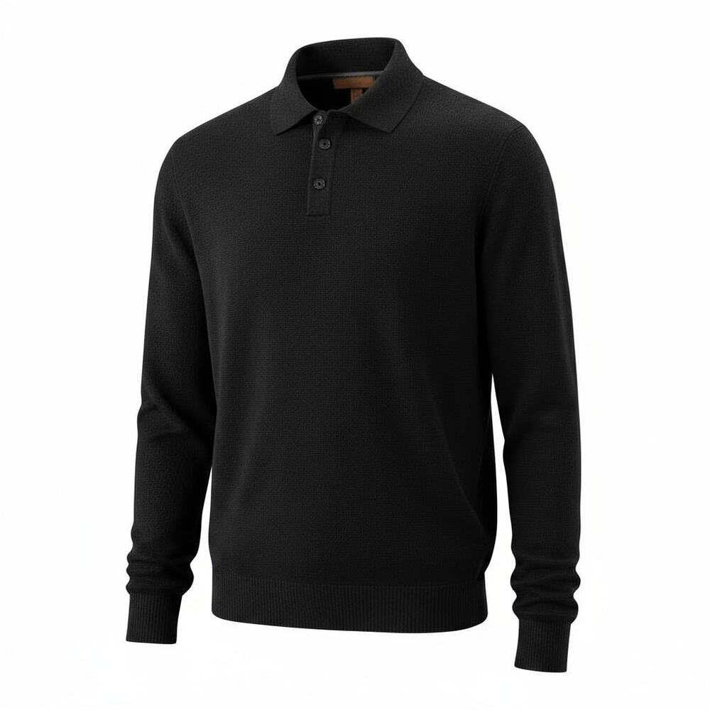 Patrick James Merino Wool Sweater Collared Black Size Large